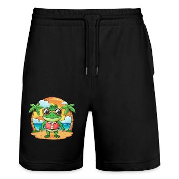 Frog Funny Cartoon Summer Beach Sunglasses - Stanley/Stella Trainer Unisex Organic Jogging Shorts - black - Front - Nik (191cm) & Marisol (170cm)