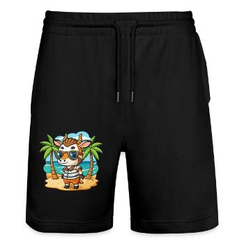 Okapi Funny Cartoon Summer Beach Sunglasses - Stanley/Stella Trainer Unisex Organic Jogging Shorts - black - Front - Nik (191cm) & Marisol (170cm)