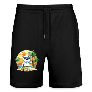 Polar Bear Funny Cartoon Summer Beach Sunglasses - Stanley/Stella Trainer Unisex Organic Jogging Shorts - black - Front - Nik (191cm) & Marisol (170cm)