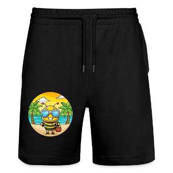 Bee Funny Cartoon Summer Beach Sunglasses - Stanley/Stella Trainer Unisex Organic Jogging Shorts - black - Front - Nik (191cm) & Marisol (170cm)