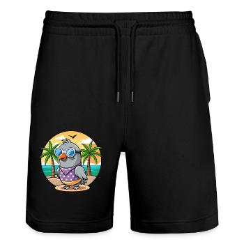Pigeon Funny Cartoon Summer Beach Sunglasses - Stanley/Stella Trainer Unisex Organic Jogging Shorts - black - Front - Nik (191cm) & Marisol (170cm)