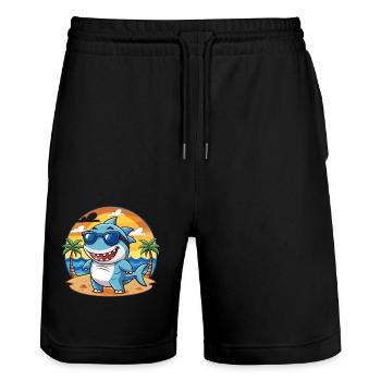 Shark Funny Cartoon Summer Beach Sunglasses - Stanley/Stella Trainer Unisex Organic Jogging Shorts - black - Front - Nik (191cm) & Marisol (170cm)