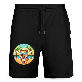 Dog Funny Cartoon Summer Beach Sunglasses - Stanley/Stella Trainer Unisex Organic Jogging Shorts - black - Front - Nik (191cm) & Marisol (170cm)