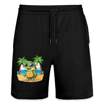 Turtle Funny Cartoon Summer Beach Sunglasses - Stanley/Stella Trainer Unisex Organic Jogging Shorts - black - Front - Nik (191cm) & Marisol (170cm)