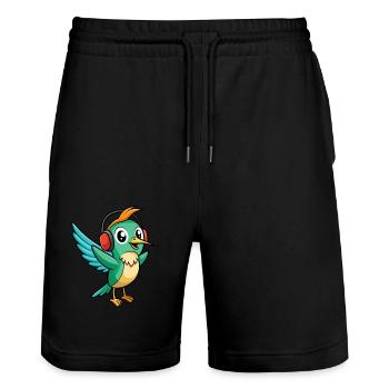 Kolibri Lustige Cartoon Tier Kopfhörer Musik - Stanley/Stella Unisex Bio Joggingshorts Trainer  - Schwarz - Vorne - Nik (191cm) & Marisol (170cm)