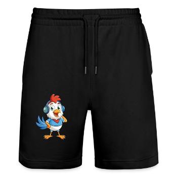 poulet drôle dessin animé personnage casque musique - Short de jogging bio TRAINER Stanley/Stella unisexe - noir - Devant - Nik (191cm) & Marisol (170cm)