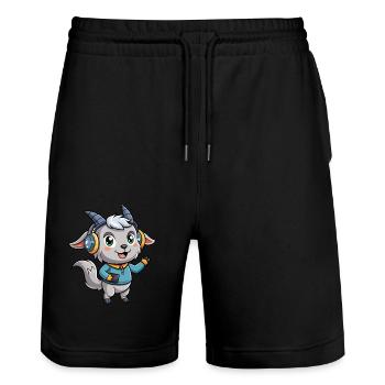Ziege Lustige Zeichentrickfigur Kopfhörer Musik - Stanley/Stella Unisex Bio Joggingshorts Trainer  - Schwarz - Vorne - Nik (191cm) & Marisol (170cm)