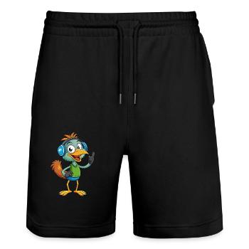 Emu Funny Cartoon Character Musique de casque - Short de jogging bio TRAINER Stanley/Stella unisexe - noir - Devant - Nik (191cm) & Marisol (170cm)