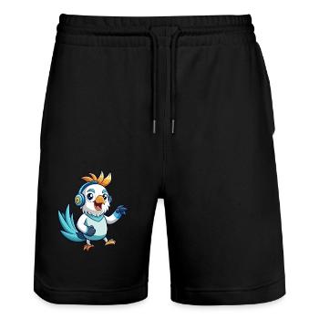 Cockatoo Funny Cartoon Character Headphone Music - Stanley/Stella Trainer Unisex Organic Jogging Shorts - black - Front - Nik (191cm) & Marisol (170cm)