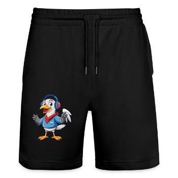 Albatross Funny Cartoon Character Headphone Music - Stanley/Stella Trainer Unisex Organic Jogging Shorts - black - Front - Nik (191cm) & Marisol (170cm)