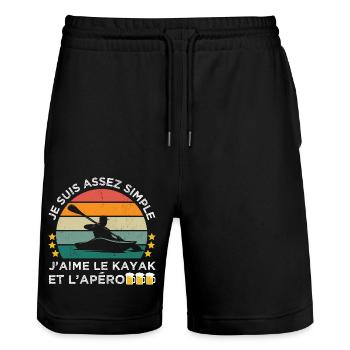 J' aime le kayak et l' apéro humour kayakiste - Short de jogging bio TRAINER Stanley/Stella unisexe - noir - Devant - Nik (191cm) & Marisol (170cm)