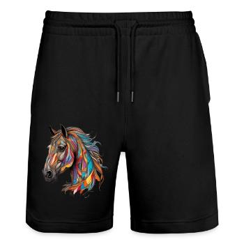 coloré Cheval Tête de Cheval Nuestern Tête de Cheval - Short de jogging bio TRAINER Stanley/Stella unisexe - noir - Devant - Nik (191cm) & Marisol (170cm)