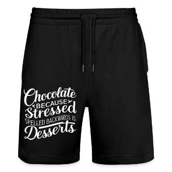 Desserts au chocolat Stress Citation de dessert drôle - Short de jogging bio TRAINER Stanley/Stella unisexe - noir - Devant - Nik (191cm) & Marisol (170cm)