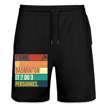 J' aime le badminton humour badiste cadeau vintage - Short de jogging bio TRAINER Stanley/Stella unisexe - noir - Devant - Nik (191cm) & Marisol (170cm)