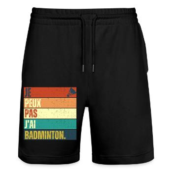 Je peux pas j' ai badminton cadeau badiste vintage - Short de jogging bio TRAINER Stanley/Stella unisexe - noir - Devant - Nik (191cm) & Marisol (170cm)