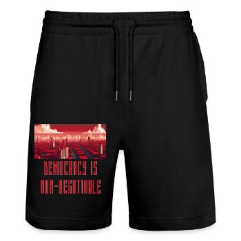 Democracy is Non-Negotiable - Stanley/Stella Trainer Unisex Organic Jogging Shorts - black - Front - Nik (191cm) & Marisol (170cm)