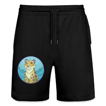 léopard des neiges mignon kawaii dessin animé clipart animal - Short de jogging bio TRAINER Stanley/Stella unisexe - noir - Devant - Nik (191cm) & Marisol (170cm)