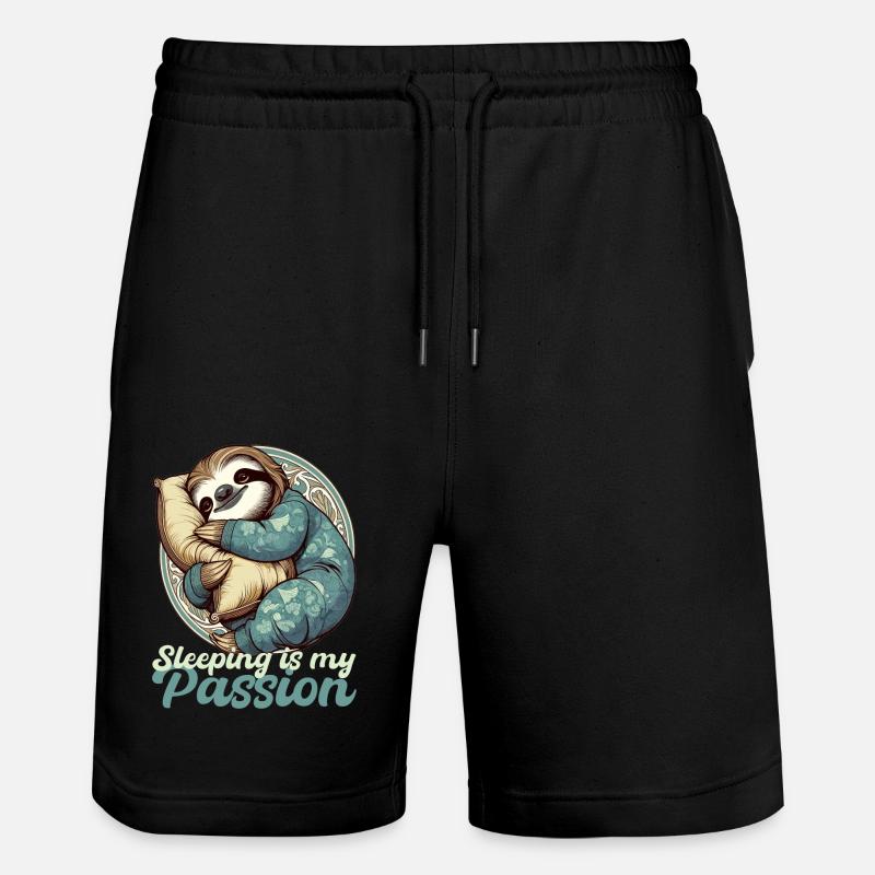 Sloth Sleeping Passion Gift - Stanley/Stella Trainer Unisex Organic Jogging Shorts - black