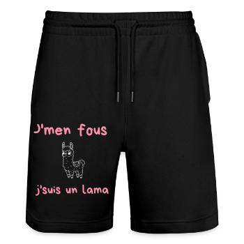Es ist mir egal, ich bin ein Lama - Stanley/Stella Unisex Bio Joggingshorts Trainer  - Schwarz - Vorne - Nik (191cm) & Marisol (170cm)