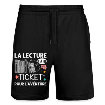 La lecture est un ticket pour l' aventure livre - Short de jogging bio TRAINER Stanley/Stella unisexe - noir - Devant - Nik (191cm) & Marisol (170cm)