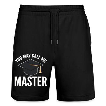 Master's Degree Graduation Ceremony - Stanley/Stella Trainer Unisex Organic Jogging Shorts - black - Front - Nik (191cm) & Marisol (170cm)
