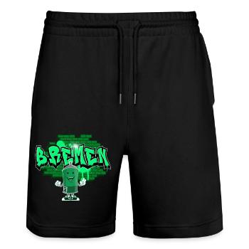 Bremen Graffiti - Stanley/Stella Trainer Unisex Organic Jogging Shorts - black - Front - Nik (191cm) & Marisol (170cm)