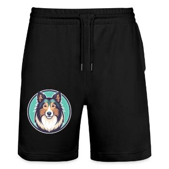 Sheltie chien race dessin animé personnage Kawaii Clipart - Short de jogging bio TRAINER Stanley/Stella unisexe - noir - Devant - Nik (191cm) & Marisol (170cm)