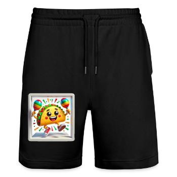 Tanzender Taco mit Maracas Lustiges Design - Stanley/Stella Unisex Bio Joggingshorts Trainer  - Schwarz - Vorne - Nik (191cm) & Marisol (170cm)