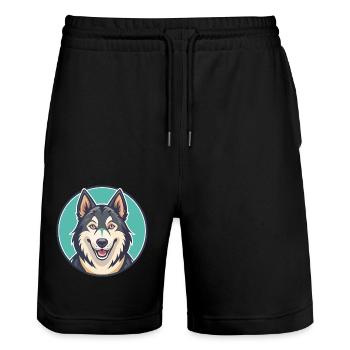 Tamaskan Dog Breed Colorful Cartoon Kawaii Clipart - Stanley/Stella Trainer Unisex Organic Jogging Shorts - black - Front - Nik (191cm) & Marisol (170cm)