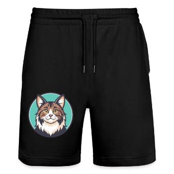 Kourilien Bobtail Chat Race Dessin animé Kawaii Animal - Short de jogging bio TRAINER Stanley/Stella unisexe - noir - Devant - Nik (191cm) & Marisol (170cm)