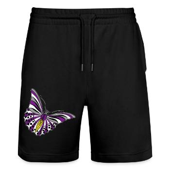 papillon asexuel non binaire labrys lesbienne - Short de jogging bio TRAINER Stanley/Stella unisexe - noir - Devant - Nik (191cm) & Marisol (170cm)
