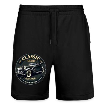 Classic Club Garage – Vintage Auto Service - Stanley/Stella Unisex Bio Joggingshorts Trainer  - Schwarz - Vorne - Nik (191cm) & Marisol (170cm)