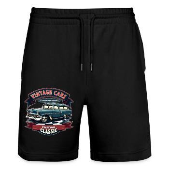 Oldtimer Motif - Vintage Cars - Stanley/Stella Trainer Unisex Organic Jogging Shorts - black - Front - Nik (191cm) & Marisol (170cm)