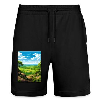 Shenandoah National Park Travel Poster Souvenir - Stanley/Stella Trainer Unisex Organic Jogging Shorts - black - Front - Nik (191cm) & Marisol (170cm)