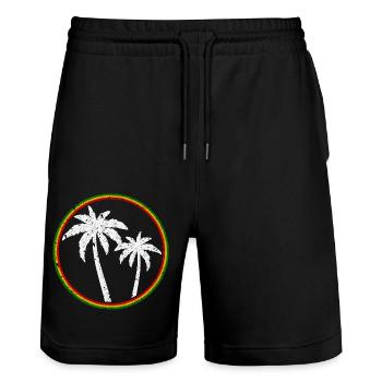 Reggae Palmen - Stanley/Stella Unisex Bio Joggingshorts Trainer  - Schwarz - Vorne - Nik (191cm) & Marisol (170cm)
