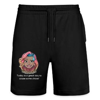 Heute ist ein großartiger Tag, um Chaos zu stiften! - Stanley/Stella Unisex Bio Joggingshorts Trainer  - Schwarz - Vorne - Nik (191cm) & Marisol (170cm)
