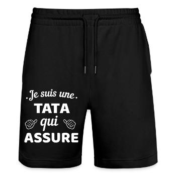 Ich bin eine Tante, die versichert - Stanley/Stella Unisex Bio Joggingshorts Trainer  - Schwarz - Vorne - Nik (191cm) & Marisol (170cm)