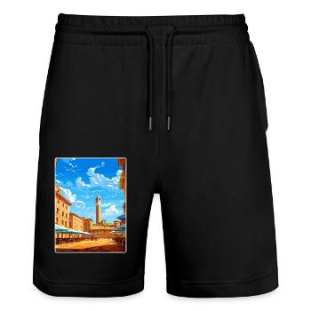Siena Italien Reise Poster Souvenir Postkarte Farbe - Stanley/Stella Unisex Bio Joggingshorts Trainer  - Schwarz - Vorne - Nik (191cm) & Marisol (170cm)