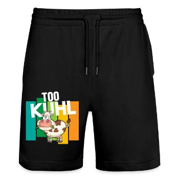 Kuh Landwirtschaft Too Kuhl - Stanley/Stella Unisex Bio Joggingshorts Trainer  - Schwarz - Vorne - Nik (191cm) & Marisol (170cm)