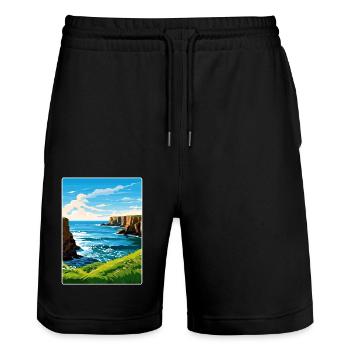 North Coast 500 Scotland Voyage Poster Souvenir - Short de jogging bio TRAINER Stanley/Stella unisexe - noir - Devant - Nik (191cm) & Marisol (170cm)