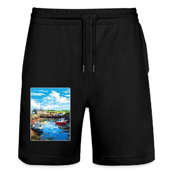 Bude Cornwall England Travel Poster Souvenir WPA - Stanley/Stella Trainer Unisex Organic Jogging Shorts - black - Front - Nik (191cm) & Marisol (170cm)