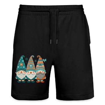 Trio de gnomes festifs de l’escouade du Père Noël - Short de jogging bio TRAINER Stanley/Stella unisexe - noir - Devant - Nik (191cm) & Marisol (170cm)