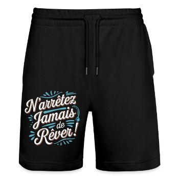 N'arrêtez jamais de rêver - Short de jogging bio TRAINER Stanley/Stella unisexe - noir - Devant - Nik (191cm) & Marisol (170cm)