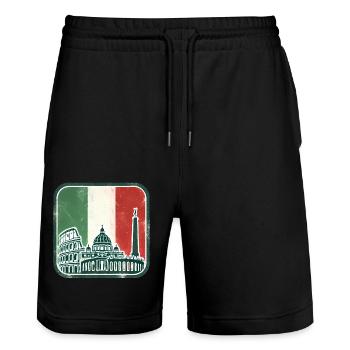 Italienische Flagge Wahrzeichen Silhouette - Stanley/Stella Unisex Bio Joggingshorts Trainer  - Schwarz - Vorne - Nik (191cm) & Marisol (170cm)