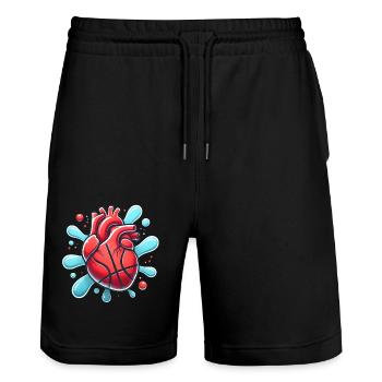Herz Basketball Splash Grafik - Stanley/Stella Unisex Bio Joggingshorts Trainer  - Schwarz - Vorne - Nik (191cm) & Marisol (170cm)