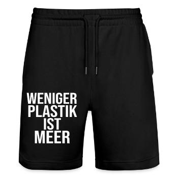 WENIGER PLASTIK IST MEER - Stanley/Stella Unisex Bio Joggingshorts Trainer  - Schwarz - Vorne - Nik (191cm) & Marisol (170cm)