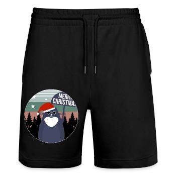 Cat Christmas Gift Idea - Stanley/Stella Trainer Unisex Organic Jogging Shorts - black - Front - Nik (191cm) & Marisol (170cm)