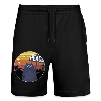 Funny Cat - Stanley/Stella Trainer Unisex Organic Jogging Shorts - black - Front - Nik (191cm) & Marisol (170cm)