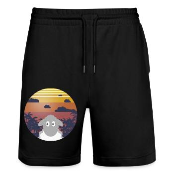 Schaf im Sonnenuntergang - Stanley/Stella Unisex Bio Joggingshorts Trainer  - Schwarz - Vorne - Nik (191cm) & Marisol (170cm)
