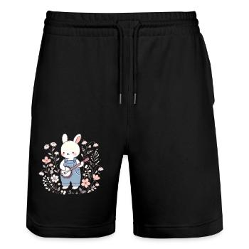 Lapin Banjo dans le champ de fleurs - Short de jogging bio TRAINER Stanley/Stella unisexe - noir - Devant - Nik (191cm) & Marisol (170cm)